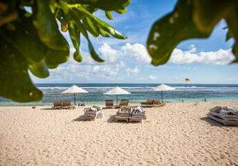 Beautiful view of Melasti Beach, a tropical beach, famous tourist destination located in Bali...