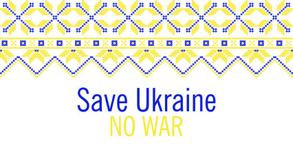No war in Ukraine vector poster. The concept of the Ukrainian and Russian military crisis, the conflict between Ukraine and Russia, the preservation of culture and the people of Ukraine. The hands of 