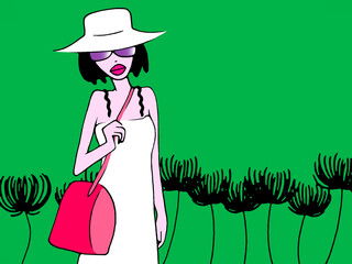 Illustration of a fashion lady wearing a hat.