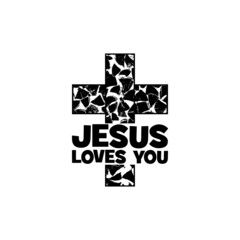 Cross and Jesus loves you icon isolated on white background