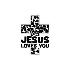Cross and Jesus loves you icon isolated on white background