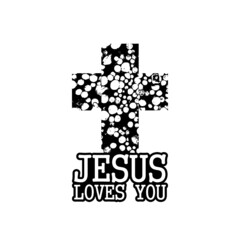 Cross and Jesus loves you icon isolated on white background