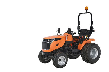 New orange agricultural tractor isolated on white background with clipping path

