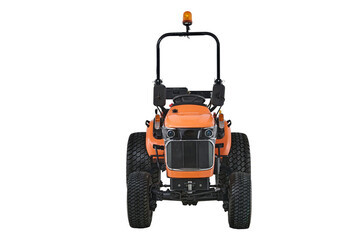 New orange agricultural tractor isolated on white background with clipping path
