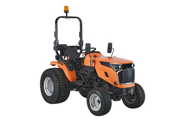 New orange agricultural tractor isolated on white background with clipping path
