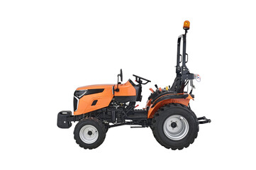 New orange agricultural tractor isolated on white background with clipping path
