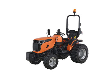 New orange agricultural tractor isolated on white background with clipping path

