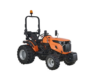 New orange agricultural tractor isolated on white background with clipping path
