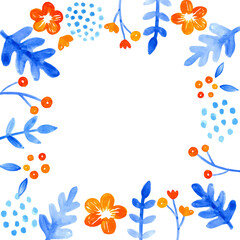 青とオレンジの白バック花フレーム