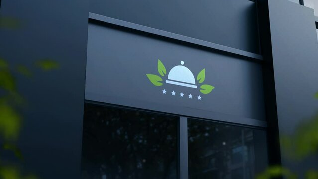 Animated logo at the entrance to the building, Mockup