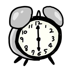 6時を指しているめざまし時計のイラスト