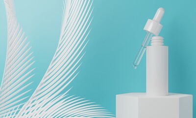skin care serum cosmetic bottle, 3d rendering illustration mockup, medical lotion serum dropper product