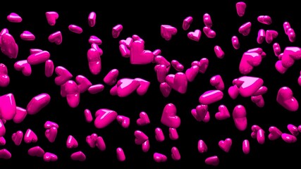 Pink hearts on black background.
3D illustration for background.