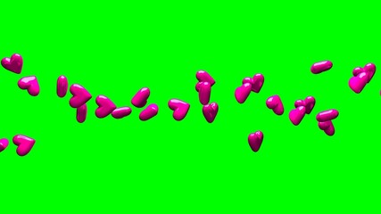 Pink hearts on green chroma key background.
3D illustration for background.
