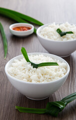 Obraz na płótnie Canvas cooked rice with Aromatic Pandan