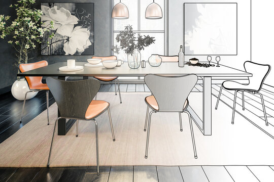 Dinning Room Inside a Penthouse Loft Apartment (project) - 3D Visualization