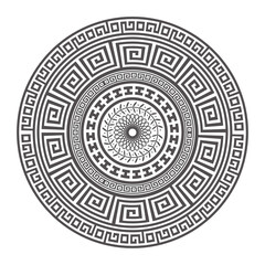 Circle greek mandala design. Round meander borders. Decoration elements patterns. Vector illustration isolated on white background
