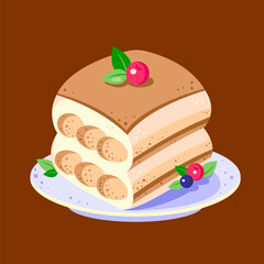 airy coffee tiramisu with berries and mint