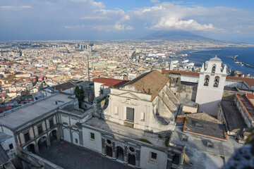 Fototapeta na wymiar View of the city of Naples from the terrace of Castel Sant'Elmo, Italy.