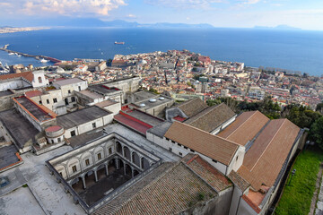 Fototapeta na wymiar View of the city of Naples from the terrace of Castel Sant'Elmo, Italy.