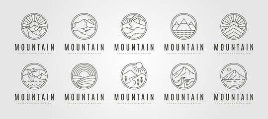 set bundle mountain icon logo vector symbol illustration design, mountain landscape line art design