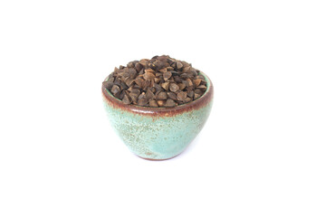 Whole Buck Wheat or Buckwheat, Unhulled or with Hulls and Organically Grown, Isolated on White