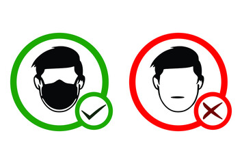Sign of allowed if wearing face mask and not allowed if not wearing face mask illustration vector