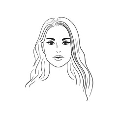 Black and white Beautiful woman. Linear illustration. Stock vector illustration isolated on white background.