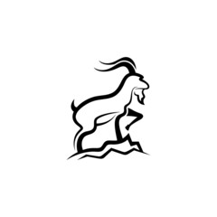Mountain goat on a rock. Logo design, vector illustration.