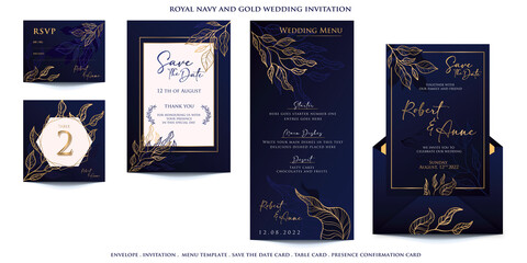 royal blue luxury wedding invitation set template