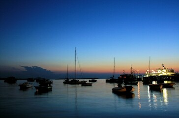 Fototapeta premium blue and orange sundown in Fazana, Croatia