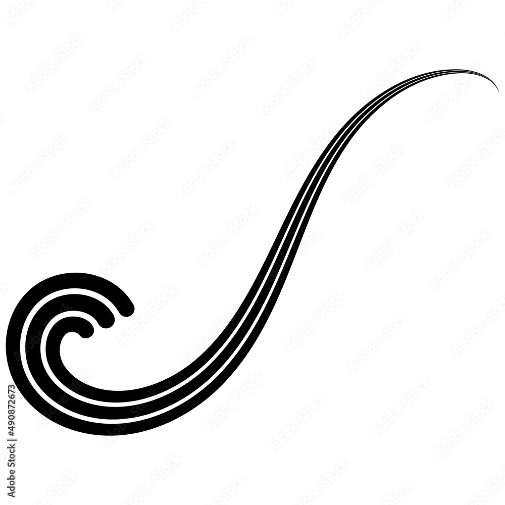 Poster curved three stripe calligraphy curl, sea wave calligraphy elegantly curved ribbon logo