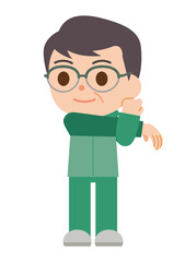 ストレッチ運動するトレーニングウェアの男性