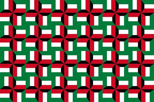 Geometric pattern in the colors of the national flag of Kuwait. The colors of Kuwait.