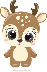 Brown cute deer. Character for book and cartoon. - obrazy, fototapety, plakaty