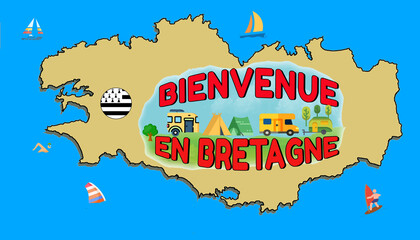Bienvenue en Bretagne et arrière-plan carte de la région bretonne