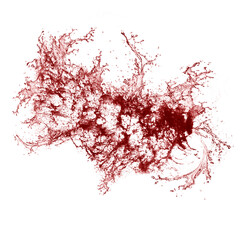 Splash of red liquid. Liquid with splashes on a white background. A splash of wine or blood
