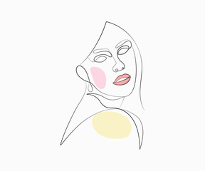 Beautiful Female Face And Body Line Art Drawing, Abstract Woman