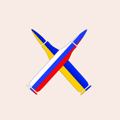 Crossed bullets, Russia and Ukraine flag illustration vector