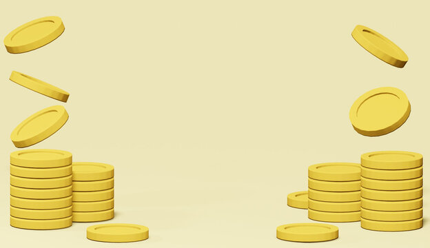 コイン　お金　フレーム　3D　CG　ビジネス　硬貨　イメージ　背景　立体　イラスト　コピースペース　黄色
