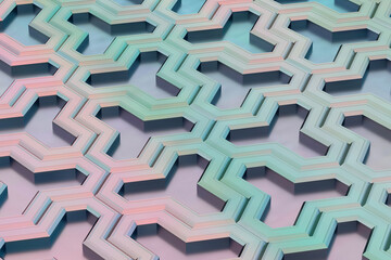 3D Rendering, Abstract Hexagon Background Holographic