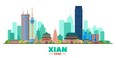 Naklejka premium Xian Skyline. (China ) Vector illustration