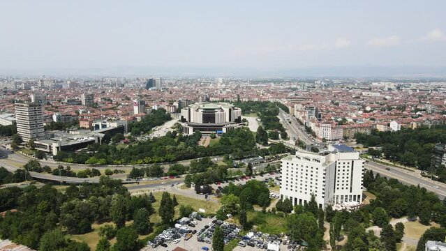Aerial view of National Palace of Culture in city of Sofia, Bulgaria