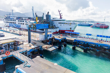 Thailand - 18 February : At Seatran Pier Ferry Pier Koh Samui Surat Thani on February 18, 2022 in...