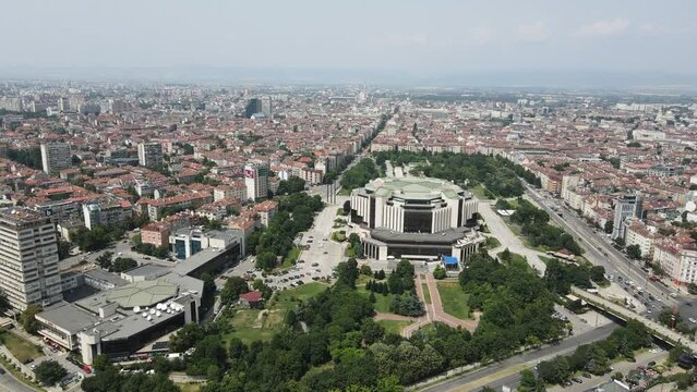 Aerial view of National Palace of Culture in city of Sofia, Bulgaria