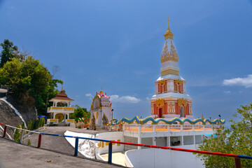 Buddah temple with beautiful views from top of mountain of Patong Phuket Thailand. Buddha religious...