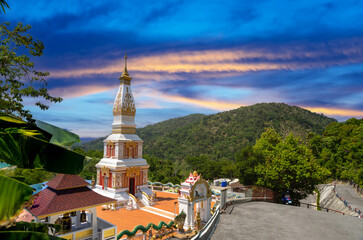 Buddah temple with beautiful views from top of mountain of Patong Phuket Thailand. Buddha religious...