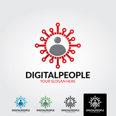 Minimal digital people logo template - vector
