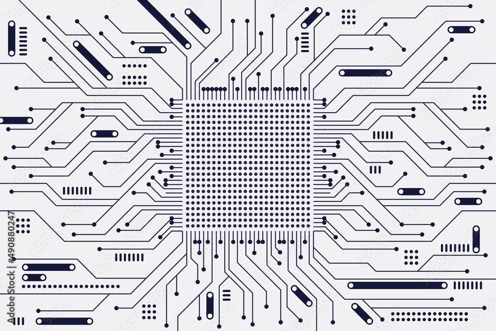 Fototapete circuit board background with black and white color. horizontal format. flat microelectronics circui