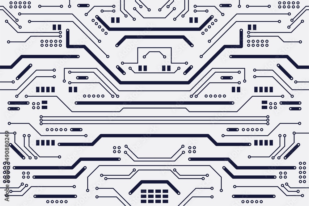 Poster flat circuit board background with black and white color. horizontal format. flat microelectronics c